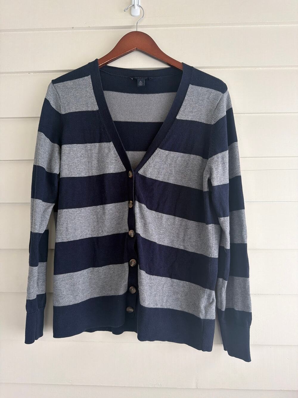Tommy Hilfiger Y2K Striped Cardigan Women’s XL Navy Gray Preppy Grandpa Sweater